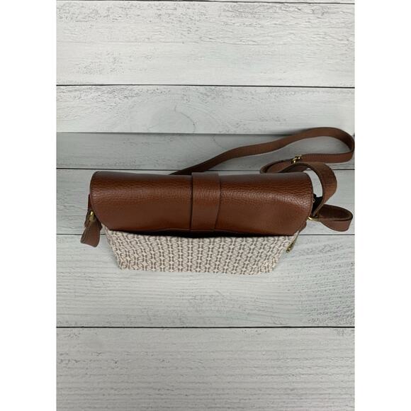 Fossil Women's Brown Leather Printed Fabric Crossbody Cute Shoulder Bag Purse - Picture 15 of 15